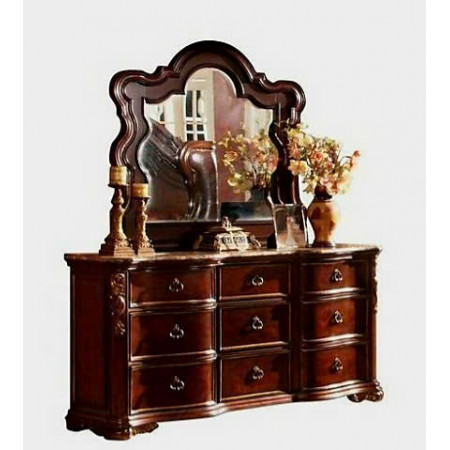 MB6615 - Imperial : Tủ Ngang 9 Ngăn Kéo Mặt Đá Và Khung Gương